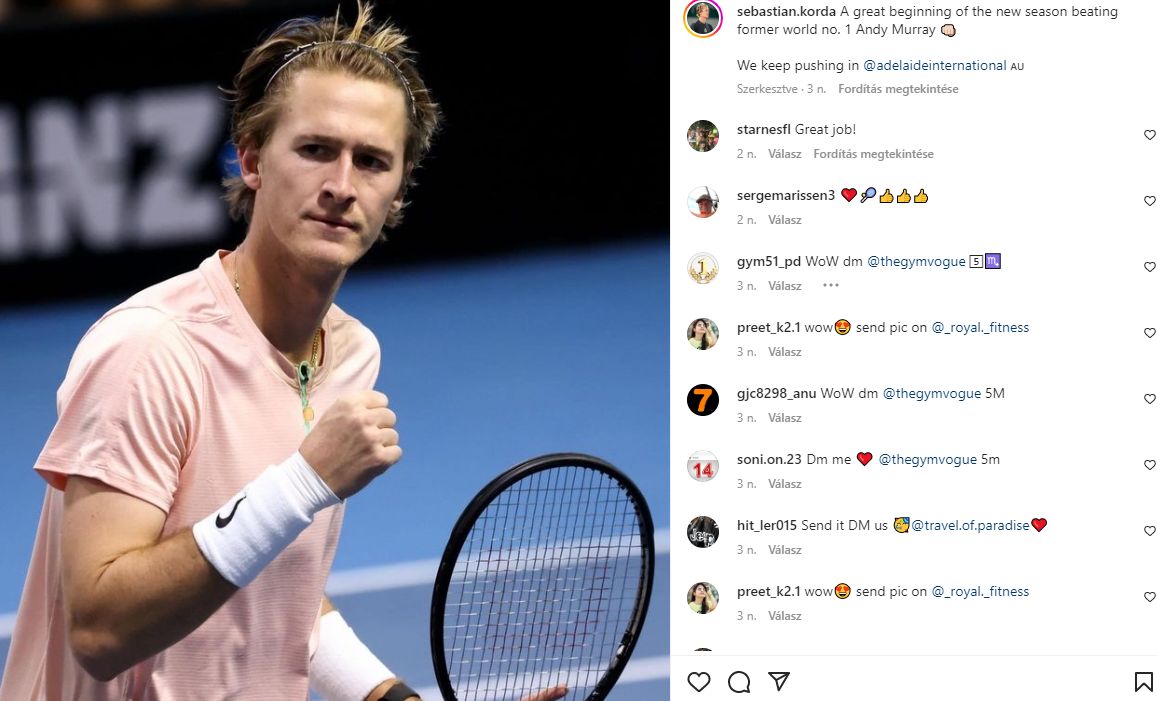 Adelaide International:  S. Korda - Y. Nishioka (7-én kora reggel)