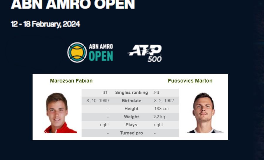 ATP Tour, ABN Amro Open: Marozsán Fábián – Fucsovics Márton