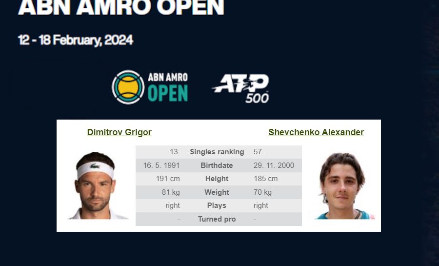 ATP Tour, ABN Amro Open: G. Dimitrov – A. Shevchenko